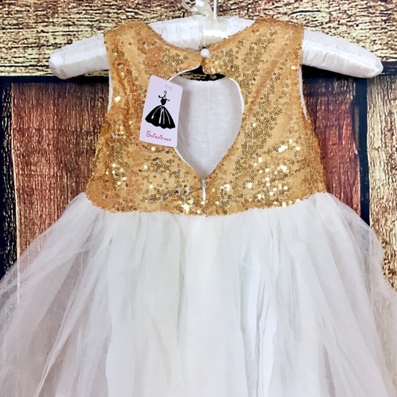 NWT. Gold Mini Sequin Formal Princess Gown Dress - Picture 3 of 4